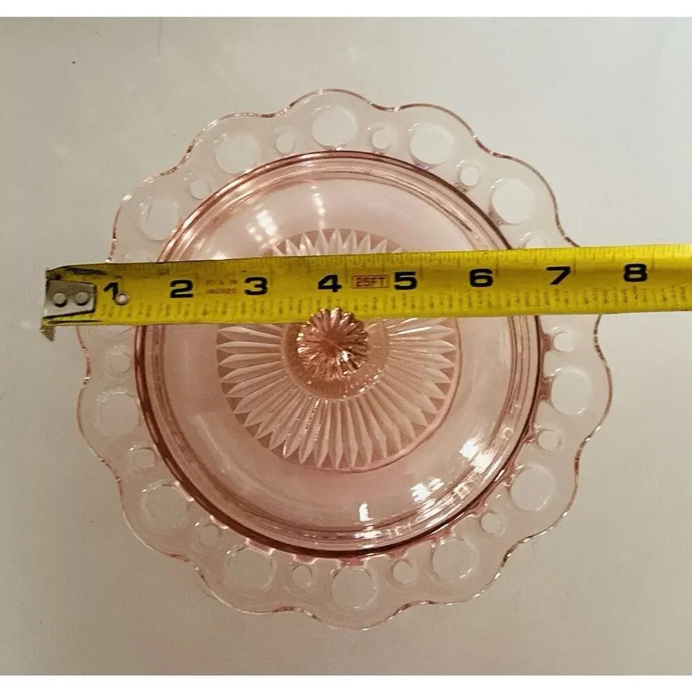 Vtg Old Colony Pink Open Lace Glass covered dish 1930 Anchor Hocking